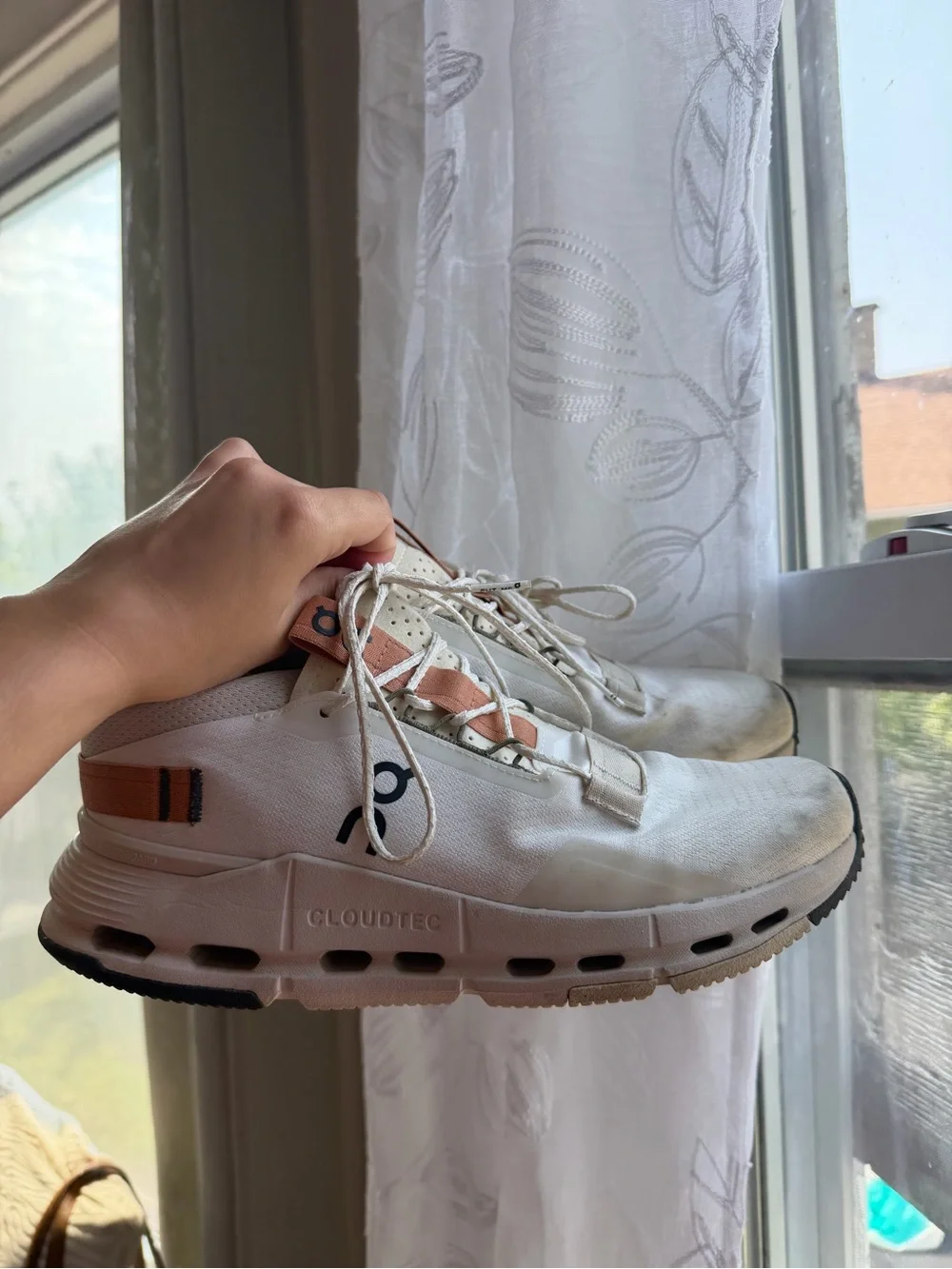 On Cloudtech women White Running Sneakers with Tan Accents
